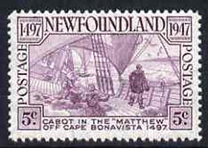 Newfoundland 1947 Anniversary of Cabot's Discovery unmounted mint, SG 294*, stamps on explorers, stamps on ships, stamps on  kg6 , stamps on 