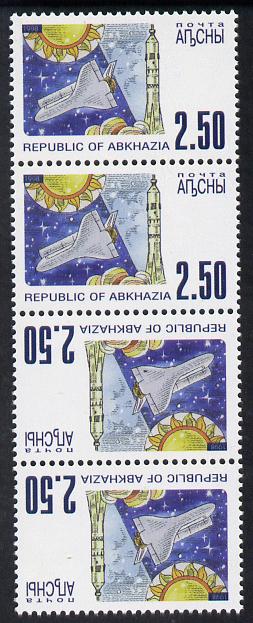 Abkhazia 1998 Space Shuttle perf strip of 4 in tete-beche format unmounted mint, stamps on space, stamps on shuttle