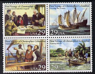 United States 1992 500th Anniversary of Discovery of America se-tenant block of 4 unmounted mint SG 2655a, stamps on columbus, stamps on ships, stamps on explorers