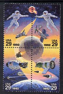 United States 1992 International Space day se-tenant block of 4 unmounted mint SG 2661a, stamps on space, stamps on satellites, stamps on shuttle