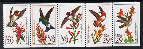 United States 1992 Mockingbirds se-tenant booklet pane of 5 unmounted mint SG 2672a, stamps on birds, stamps on mockingbirds