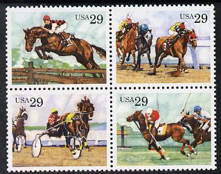 United States 1993 Equestrian Sports se-tenant block of 4 unmounted mint SG 2791a, stamps on sports, stamps on horses, stamps on polo, stamps on horse racing