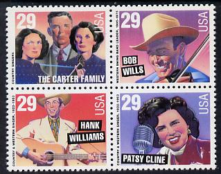 United States 1993 Country Music Stars se-tenant block of 4 unmounted mint SG 2815a, stamps on music, stamps on 