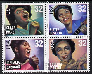 United States 1998 Gospel Music se-tenant block of 4 unmounted mint SG 3449a, stamps on music, stamps on religion