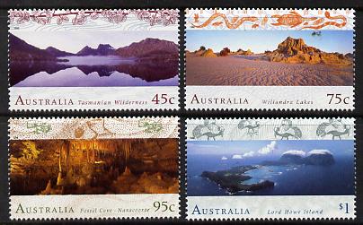 Australia 1996 World Heritage Sites (2nd series) set of 4 unmounted mint, SG 1582-85, stamps on lakes, stamps on caves, stamps on tourism, stamps on unesco, stamps on heritage