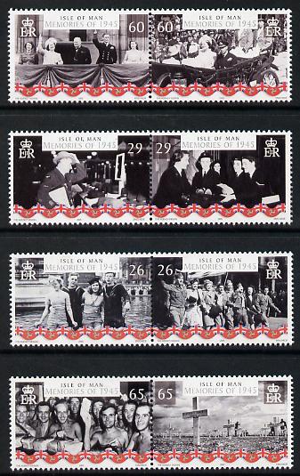 Isle of Man 2005 60th Anniversary of End of World War 2 perf set of 8 (4 se-tenant pairs) unmounted mint SG 1208-15, stamps on personalities, stamps on churchill, stamps on constitutions, stamps on  ww2 , stamps on masonry, stamps on masonics, stamps on 