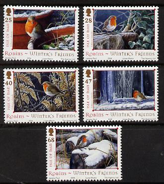 Isle of Man 2004 Robins - Winter's friends perf set of 5 unmounted mint SG 1185-89, stamps on , stamps on  stamps on birds, stamps on  stamps on robins