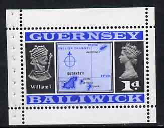 Guernsey 1969 Map & William I 1d Booklet Pane (stamp with margins all round) SG 14c, stamps on maps     royalty