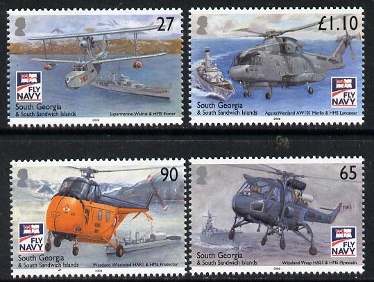 South Georgia & the South Sandwich Islands 2009 Centenary of Naval Aviationperf set of 4 unmounted mint SG 463-66, stamps on ships, stamps on aviation, stamps on helicopters