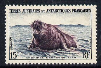 French Southern & Antarctic Territories 1956-60 Elephant Seal 15f unmounted mint SG 12, stamps on , stamps on  stamps on polar, stamps on  stamps on seals