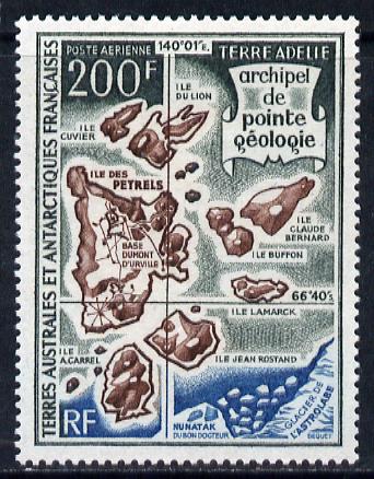French Southern & Antarctic Territories 1969 Map 200f unmounted mint SG 56, stamps on polar, stamps on maps