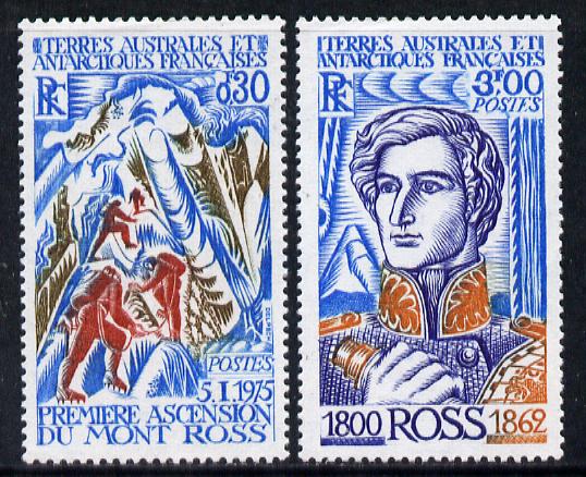 French Southern & Antarctic Territories 1977 Ross Commemoration set of 2 unmounted mint SG 111-2, stamps on polar, stamps on ships, stamps on ross, stamps on explorers