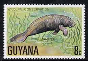 Guyana 1978 Manatee 8c unmounted mint from Wildlife Conservation set, SG 685*, stamps on animals, stamps on manatee