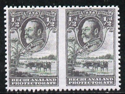 Bechuanaland 1932 KG5 Cattle 1/2d green horizontal pair imperf between,  Maryland perf forgery unused, as SG 99a - the word Forgery is either handstamped or printed on th..., stamps on cattle, stamps on  kg5 , stamps on maryland, stamps on forgery, stamps on forgeries, stamps on 
