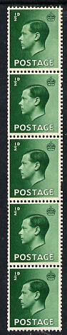 Great Britain 1936 KE8 1/2d green vertical coil strip of 5 unmounted mint, stamps on , stamps on  ke8 , stamps on 