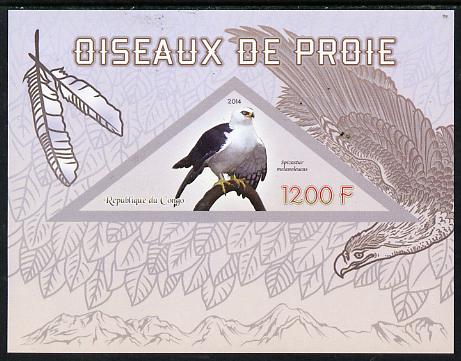 Congo 2014 Birds of Prey imperf s/sheet containing one triangular-shaped value unmounted mint , stamps on shaped, stamps on triangular, stamps on birds.birds of prey