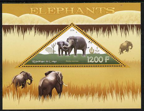 Congo 2014 Elephants perf s/sheet containing one triangular-shaped value unmounted mint , stamps on shaped, stamps on triangular, stamps on animals, stamps on elephants