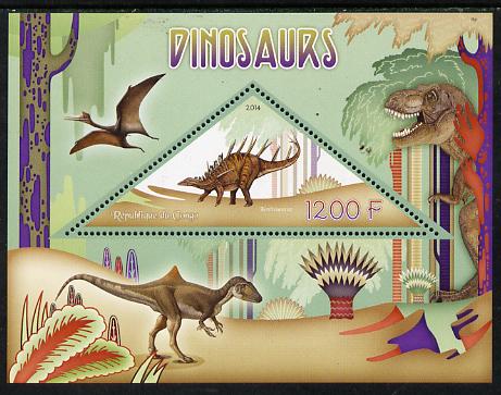 Congo 2014 Dinosaurs perf s/sheet containing one triangular-shaped value unmounted mint , stamps on shaped, stamps on triangular, stamps on animals, stamps on dinosaurs