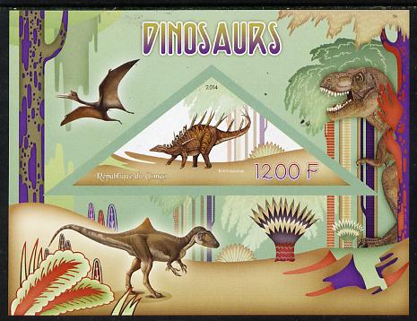 Congo 2014 Dinosaurs imperf s/sheet containing one triangular-shaped value unmounted mint , stamps on shaped, stamps on triangular, stamps on animals, stamps on dinosaurs