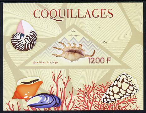 Congo 2014 Shells imperf s/sheet containing one triangular-shaped value unmounted mint , stamps on shaped, stamps on triangular, stamps on shells, stamps on marine life