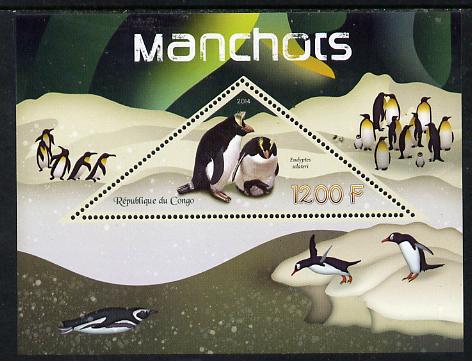 Congo 2014 Penguins perf s/sheet containing one triangular-shaped value unmounted mint , stamps on shaped, stamps on triangular, stamps on birds.penguins