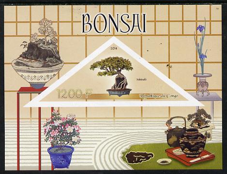 Congo 2014 Bonsai imperf s/sheet containing one triangular-shaped value unmounted mint , stamps on shaped, stamps on triangular, stamps on bonsai, stamps on trees