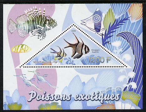 Congo 2014 Fish perf s/sheet containing one triangular-shaped value unmounted mint , stamps on shaped, stamps on triangular, stamps on fish