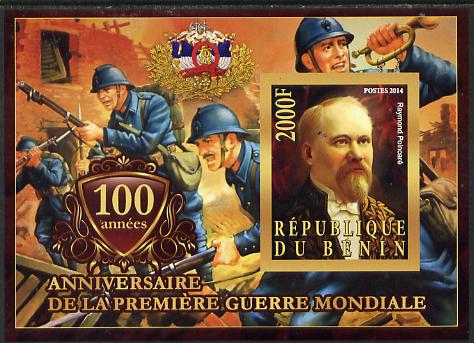 Benin 2014 Centenary of Start of WW1 #4 imperf deluxe sheet containing one value unmounted mint, stamps on militaria, stamps on  ww1 , stamps on 