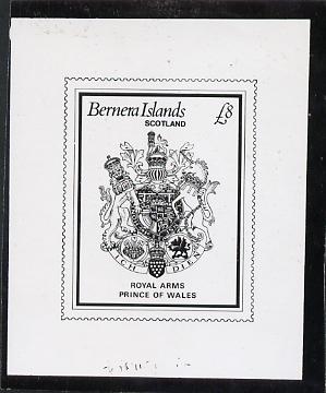 Bernera 1982 Royal Arms \A38 - B&W bromide proof of yssued design as Rosen SF 1030, stamps on cinderellas, stamps on gold, stamps on minerals