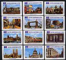 Match Box Labels - complete set of 12 Views of London, superb unused condition (News Kiosks Ltd), stamps on tourism     london