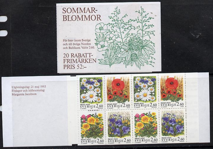 Sweden 1993 - Rebate Stamps - Flowers 52k booklet complete and fine, SG SB 458, stamps on flowers