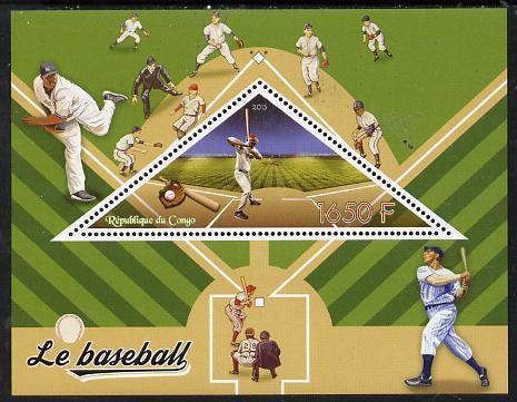 Congo 2015 Baseball perf deluxe sheet containing one triangular value unmounted mint, stamps on sport, stamps on baseball, stamps on shaped, stamps on triangulars, stamps on triangles