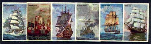 Match Box Labels - complete set of 6 Ancient Ships, superb unused condition (Danish), stamps on ships