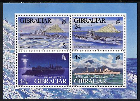 Gibraltar 1995 Warships of Second World War #3 perf m/sheet containing set of 4 unmounted mint, SG MS 748, stamps on ships, stamps on ww2, stamps on flat tops, stamps on  ww2 , stamps on 