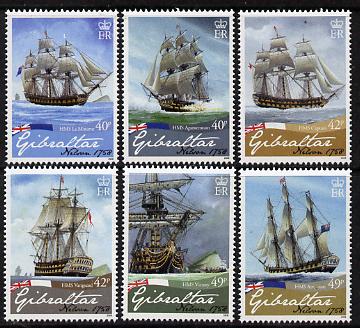 Gibraltar 2008 250th Birth Anniversary of Admiral Lord Nelson set of 6 values unmounted mint, SG 1268-73, stamps on personalities, stamps on nelson, stamps on ships, stamps on 