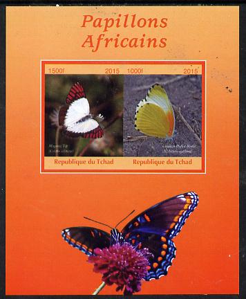 Chad 2015 African Butterflies #3 (orange background) perf sheetlet containing 2 values unmounted mint. Note this item is privately produced and is offered purely on its t..., stamps on butterflies