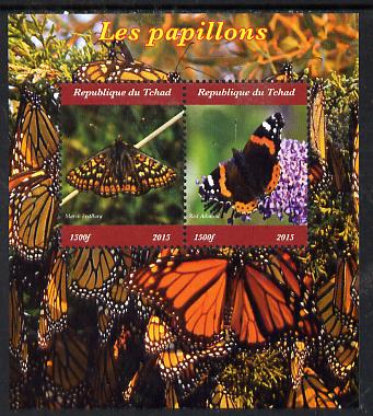 Chad 2015 Butterflies #2 perf sheetlet containing 2 values unmounted mint. Note this item is privately produced and is offered purely on its thematic appeal. . , stamps on butterflies