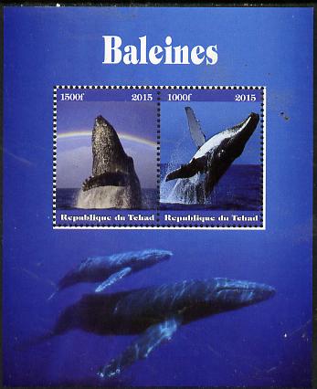 Chad 2015 Whales perf sheetlet containing 2 values unmounted mint. Note this item is privately produced and is offered purely on its thematic appeal. . , stamps on whales, stamps on dolphins