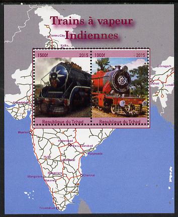 Chad 2015 Steam Locos of India perf sheetlet containing 2 values unmounted mint. Note this item is privately produced and is offered purely on its thematic appeal. . , stamps on , stamps on  stamps on railway, stamps on  stamps on .maps