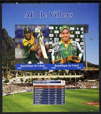 Chad 2015 AB de Villers (cricketer) imperf sheetlet containing 2 values unmounted mint. Note this item is privately produced and is offered purely on its thematic appeal. . , stamps on personalities, stamps on cricket