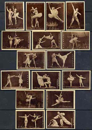 Match Box Labels - complete set of 16 Ballet (sepia background), superb unused condition (Russian), stamps on ballet     dancing   entertainments