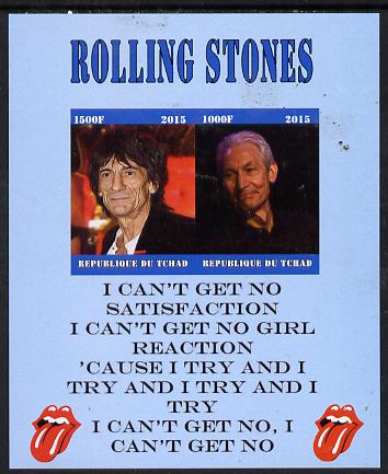 Chad 2015 The Rolling Stones #2 imperf sheetlet containing 2 values unmounted mint. Note this item is privately produced and is offered purely on its thematic appeal. . , stamps on personalities, stamps on music, stamps on pops, stamps on rock, stamps on stones