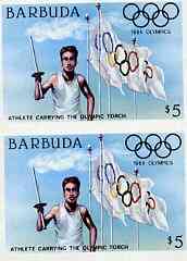 Barbuda 1984 Olympic Games $5 (Flag & Torch) imperforate pair unmounted mint, as SG 733, stamps on sport, stamps on olympics