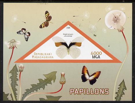 Madagascar 2015 Butterflies #1 imperf deluxe sheet containing one triangular value unmounted mint, stamps on , stamps on  stamps on shaped, stamps on  stamps on triangular, stamps on  stamps on butterflies.