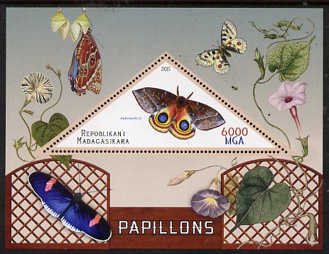 Madagascar 2015 Butterflies #2 perf deluxe sheet containing one triangular value unmounted mint, stamps on shaped, stamps on triangular, stamps on butterflies.