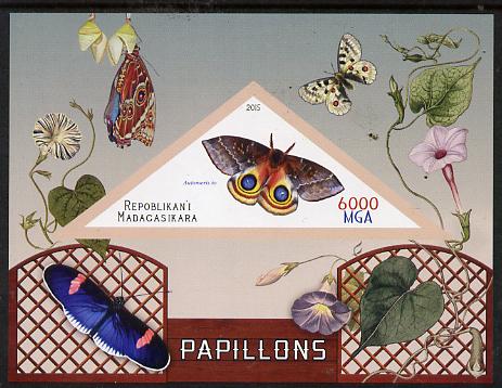 Madagascar 2015 Butterflies #2 imperf deluxe sheet containing one triangular value unmounted mint, stamps on shaped, stamps on triangular, stamps on butterflies.