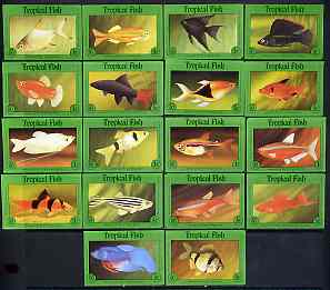 Match Box Labels - complete set of 18 Tropical Fish, superb unused condition (Cornish Match Co), stamps on fish