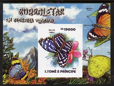 St Thomas & Prince Islands 2015 Butterflies #1 imperf deluxe m/sheet unmounted mint. Note this item is privately produced and is offered purely on its thematic appeal, stamps on butterflies, stamps on 