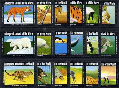 Match Box Labels - complete set of 18 Endangered Animals of the World, superb unused condition (Cornish Match Co), stamps on animals    turtles     wolf   dogs   zebra    whales     manatee    lemur    bears     horses    oryx     cheetah    cats     koala     seal     leopard      panda    lynx    tiger    tapir     tortoise, stamps on tigers