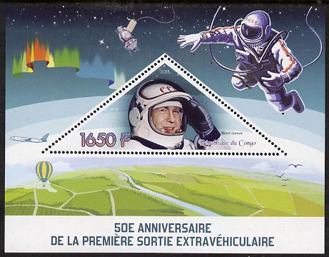 Congo 2015 50th Anniversary of First Space Walk perf deluxe sheet containing one triangular stamp unmounted mint , stamps on space, stamps on shaped, stamps on triangular